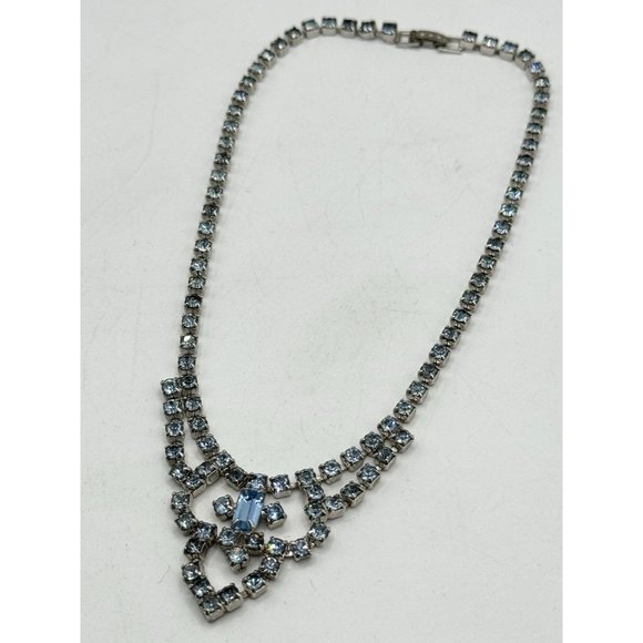 Vintage blue glass rhinestone collar necklace - Picture 2 of 6
